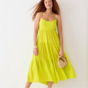 NWT J. Crew Bow-Back Tiered Cotton Maxi Dress Soft Gauze Green Yellow Medium